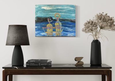 Vibrant Aboriginal artwork by Fiona Omeenyo, a celebrated Lockhart River artist, available at our Cairns art gallery.