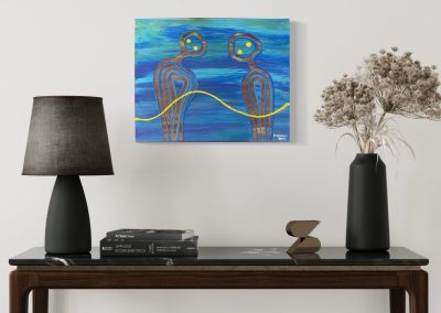 Vibrant Aboriginal artwork by Fiona Omeenyo, a celebrated Lockhart River artist, available at our Cairns art gallery.