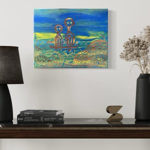 Vibrant Aboriginal artwork by Fiona Omeenyo, a celebrated Lockhart River artist, available at our Cairns art gallery.