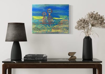 Vibrant Aboriginal artwork by Fiona Omeenyo, a celebrated Lockhart River artist, available at our Cairns art gallery.